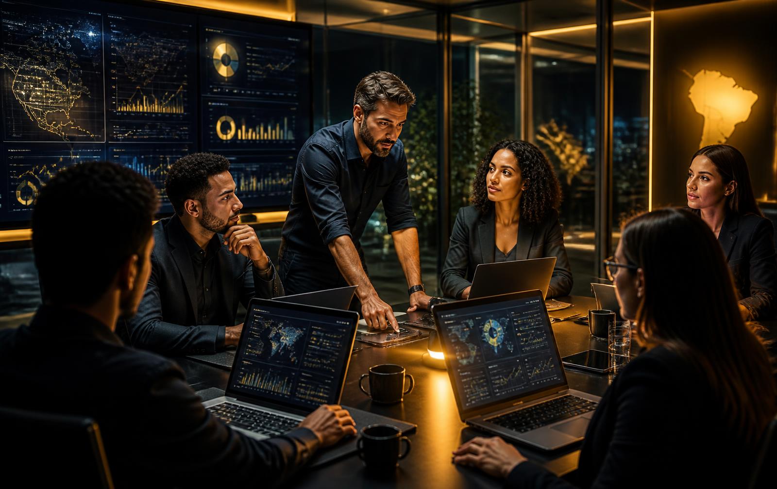 Equipe de campanha trabalhando em war room